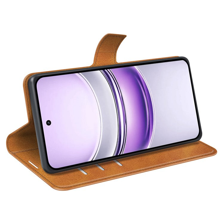 For Realme 14x 4G Stand Case Anti-Scratch Calf Texture Leather Phone Cover - Yellow