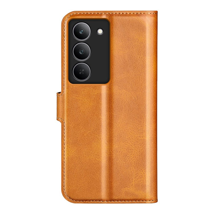 For Realme 14x 4G Stand Case Anti-Scratch Calf Texture Leather Phone Cover - Yellow