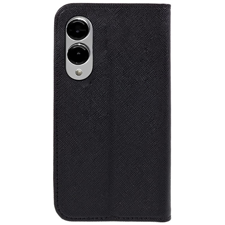 For Samsung Galaxy S25 Edge Case Cross Texture Leather Phone Cover Hidden Magnetic - Black