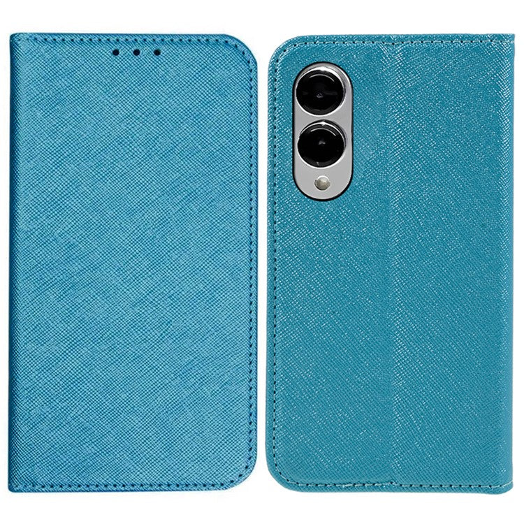 For Samsung Galaxy S25 Edge Case Cross Texture Leather Phone Cover Hidden Magnetic - Sky Blue