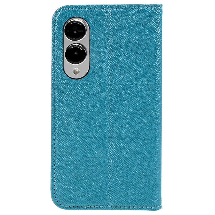 For Samsung Galaxy S25 Edge Case Cross Texture Leather Phone Cover Hidden Magnetic - Sky Blue