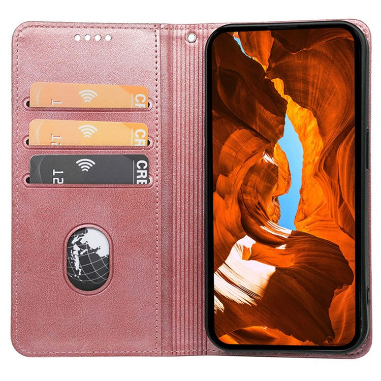 For Samsung Galaxy S25 Edge Case Hidden Magnetic Closure Calf Texture Leather Phone Cover - Rose Gold