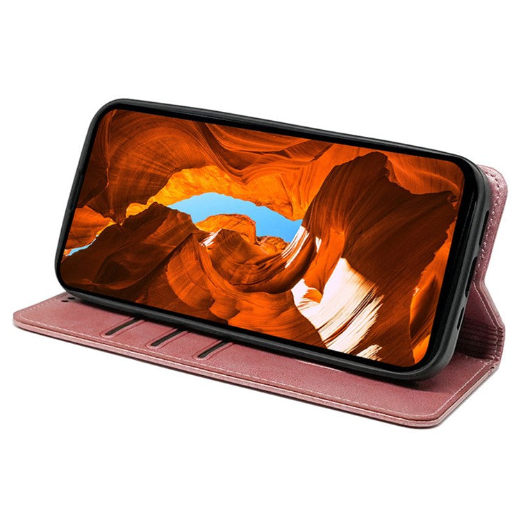 For Samsung Galaxy S25 Edge Case Hidden Magnetic Closure Calf Texture Leather Phone Cover - Rose Gold