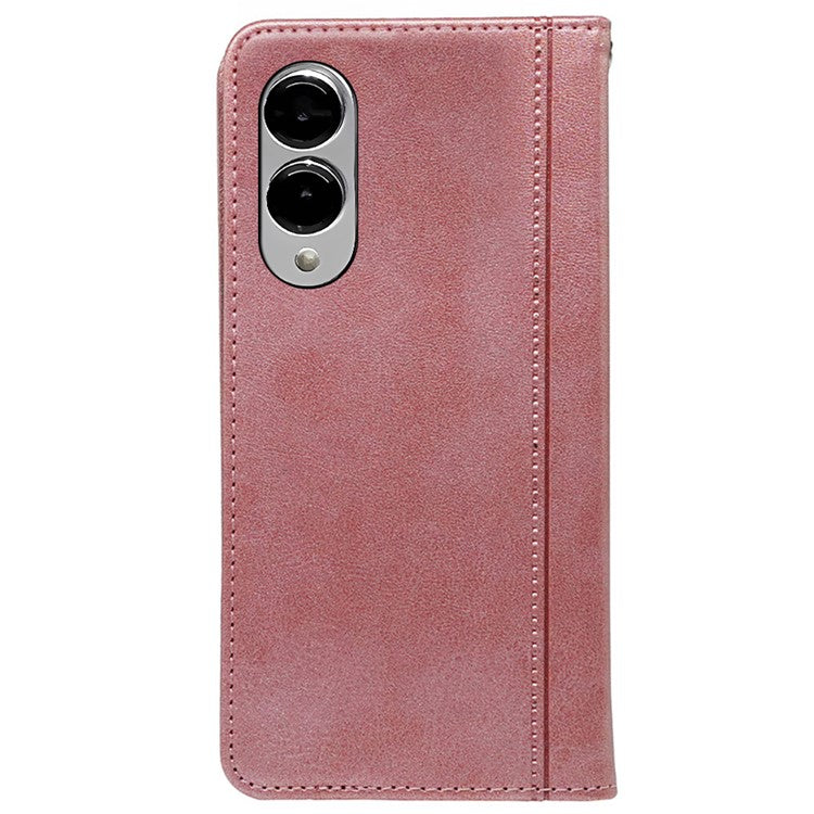 For Samsung Galaxy S25 Edge Case Hidden Magnetic Closure Calf Texture Leather Phone Cover - Rose Gold