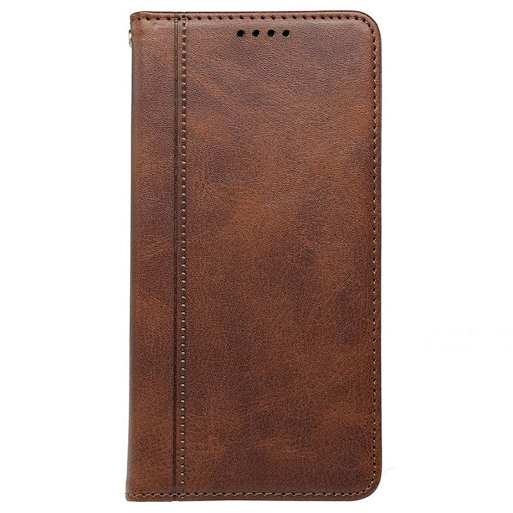 For Samsung Galaxy S25 Edge Case Hidden Magnetic Closure Calf Texture Leather Phone Cover - Brown