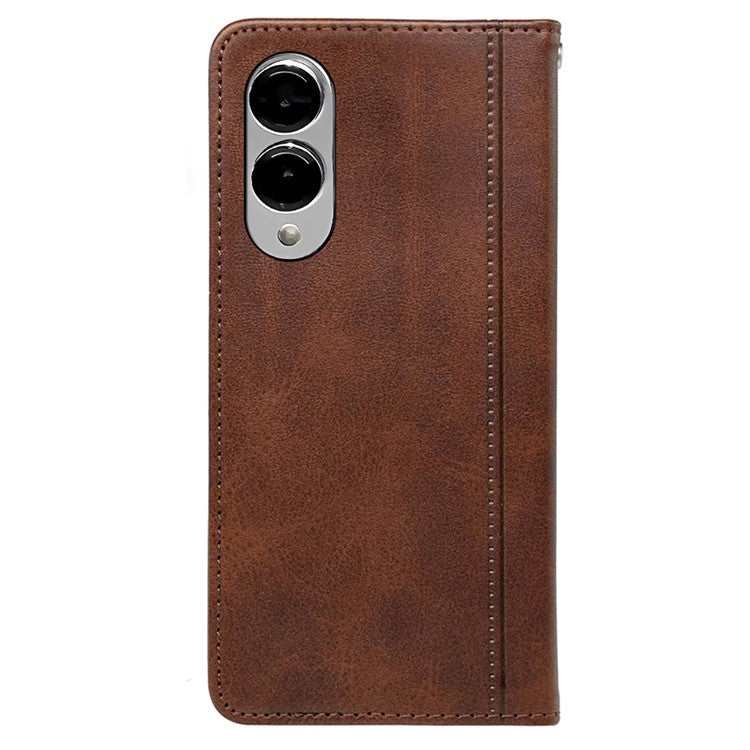For Samsung Galaxy S25 Edge Case Hidden Magnetic Closure Calf Texture Leather Phone Cover - Brown