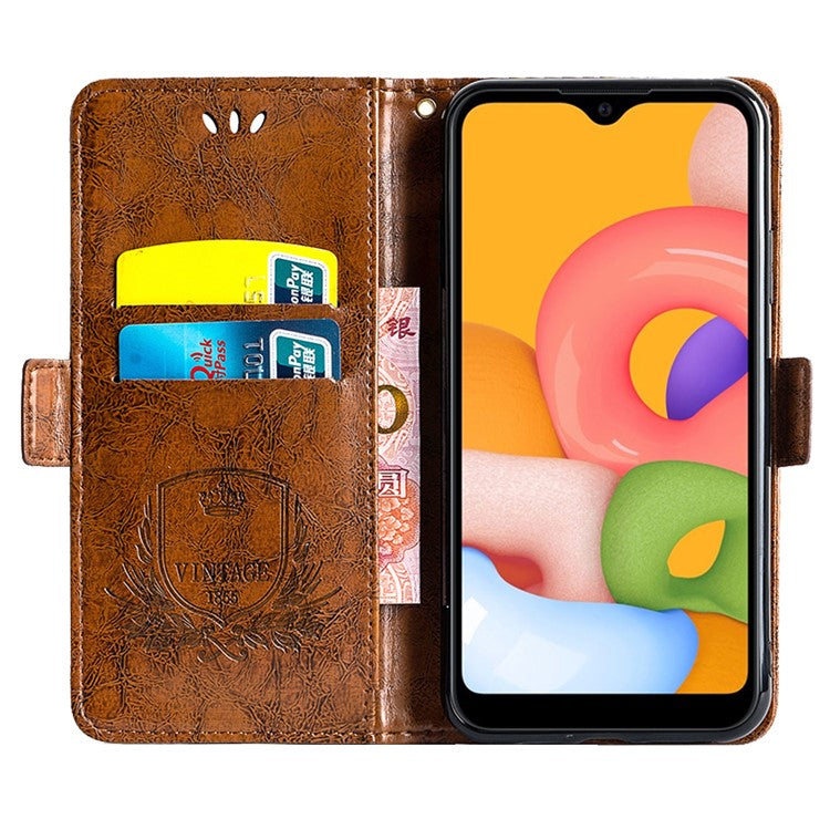 For Samsung Galaxy S25 Edge Leather Case Flower Imprint Wallet Phone Cover with Side Buckle - Brown