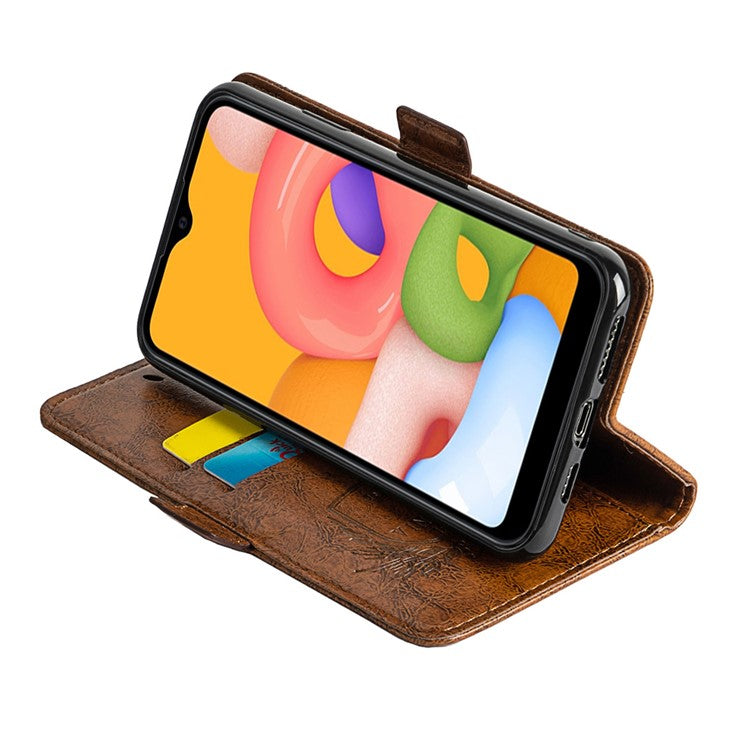 For Samsung Galaxy S25 Edge Leather Case Flower Imprint Wallet Phone Cover with Side Buckle - Brown