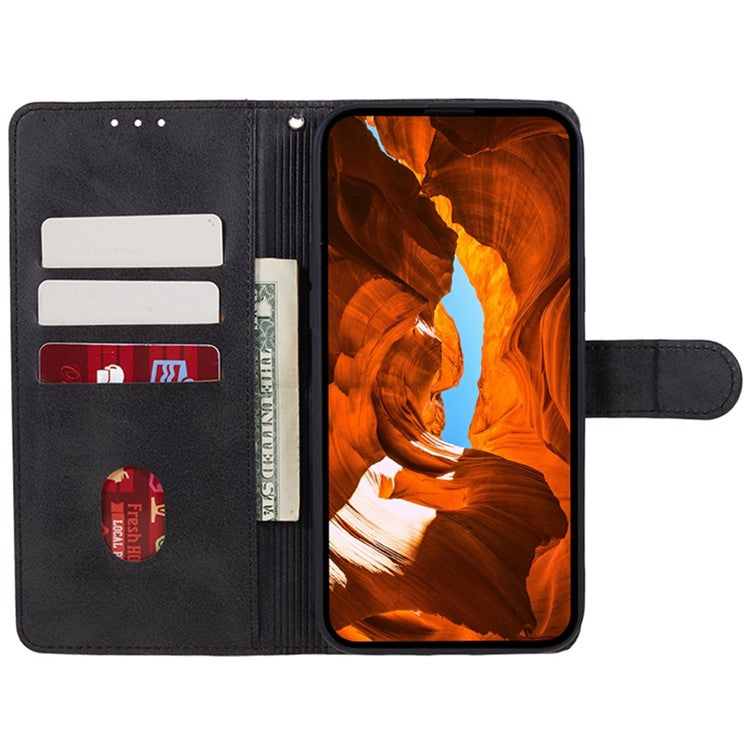For Samsung Galaxy S25 Edge Case PU Leather Wallet Protective Phone Cover Calf Texture - Black