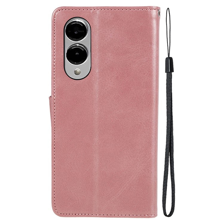 For Samsung Galaxy S25 Edge Case PU Leather Wallet Protective Phone Cover Calf Texture - Rose Gold