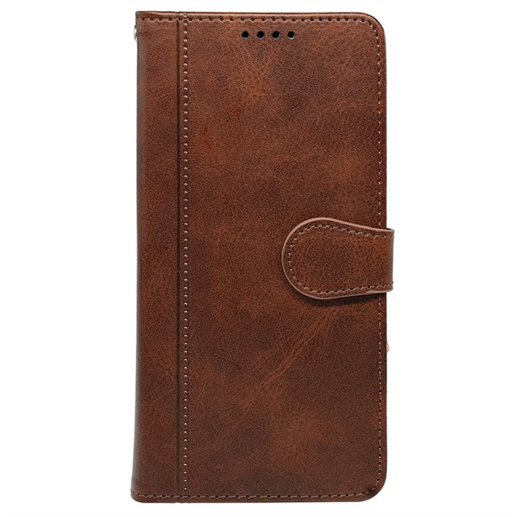 For Samsung Galaxy S25 Edge Case Calf Texture Leather Stand Book Style Phone Cover - Brown