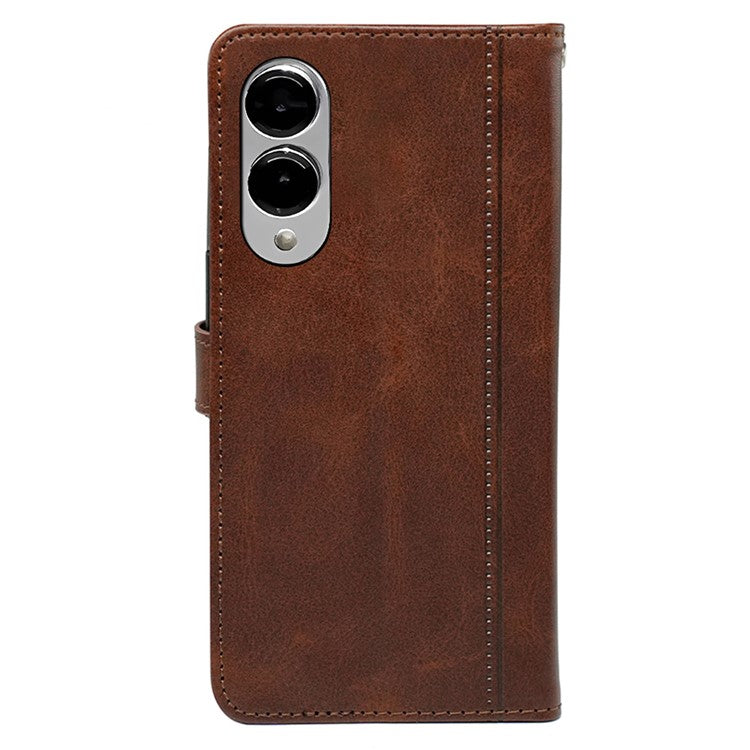 For Samsung Galaxy S25 Edge Case Calf Texture Leather Stand Book Style Phone Cover - Brown