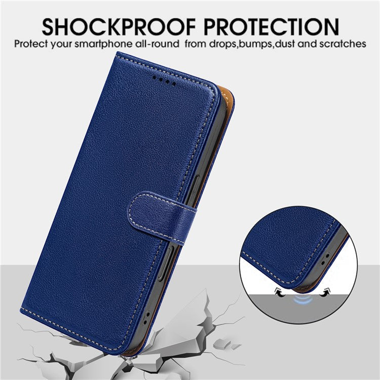 For Samsung Galaxy S25 Edge Leather Case Litchi Texture Wallet RFID Blocking Phone Cover - Blue