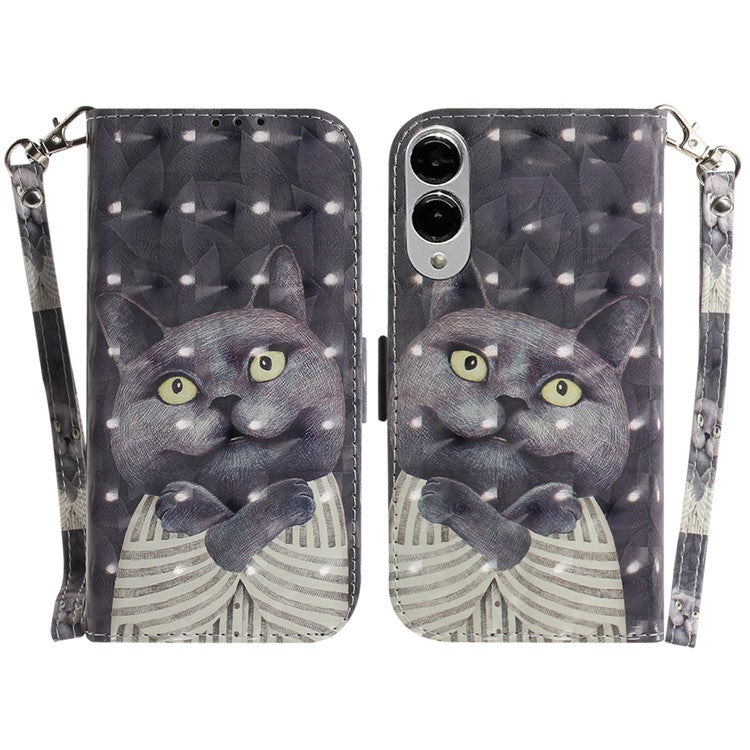 For Samsung Galaxy S25 Edge Case Pattern Printing Leather Wallet Phone Cover with Wrist Strap - Embracing Cat