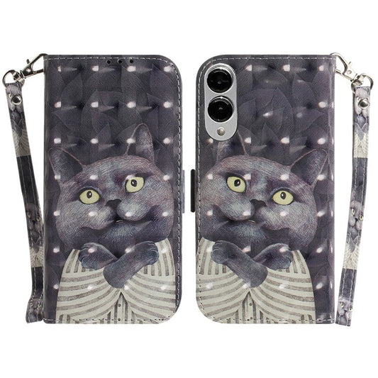 For Samsung Galaxy S25 Edge Case Pattern Printing Leather Wallet Phone Cover with Wrist Strap - Embracing Cat