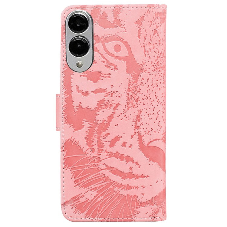 For Samsung Galaxy S25 Edge Case Tiger Imprint Leather Wallet Phone Cover - Pink