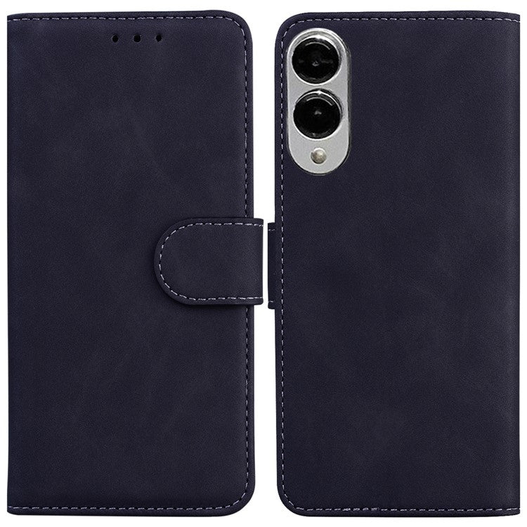 For Samsung Galaxy S25 Edge Case Solid Color Leather Wallet Phone Cover - Black