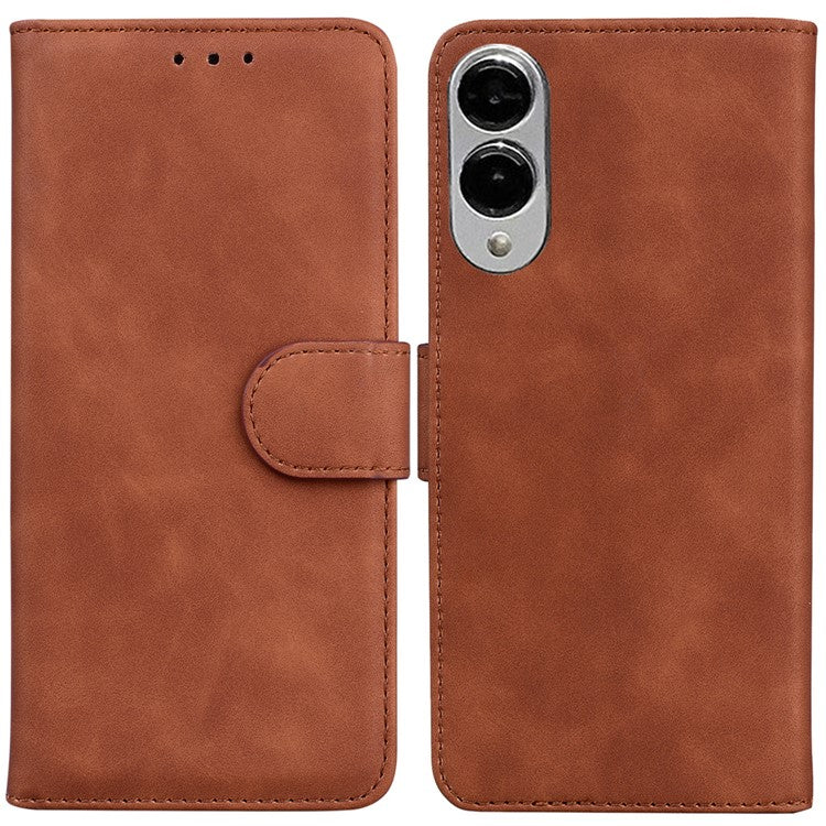For Samsung Galaxy S25 Edge Case Solid Color Leather Wallet Phone Cover - Brown