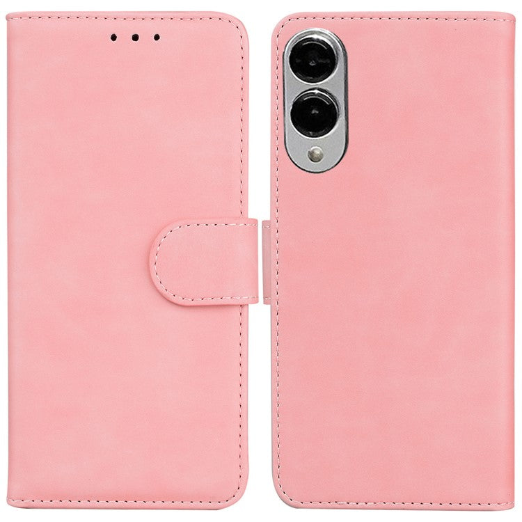For Samsung Galaxy S25 Edge Case Solid Color Leather Wallet Phone Cover - Pink
