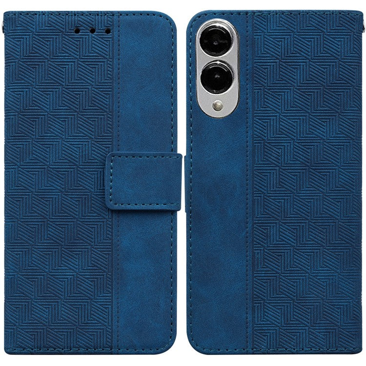 For Samsung Galaxy S25 Edge Case Geometry Pattern Leather Wallet Phone Cover with Wrist Strap - Blue