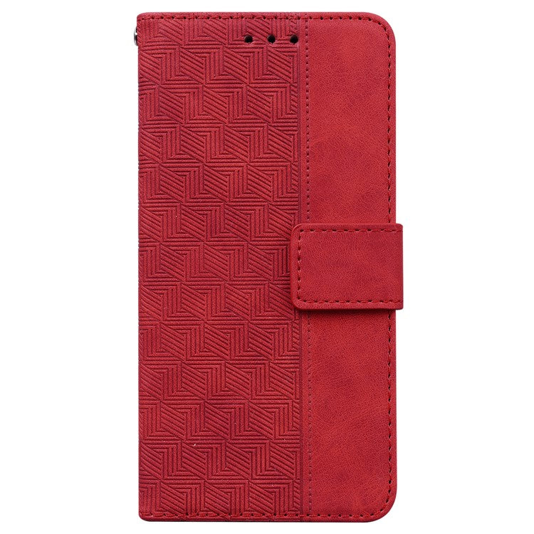 For Samsung Galaxy S25 Edge Case Geometry Pattern Leather Wallet Phone Cover with Wrist Strap - Red