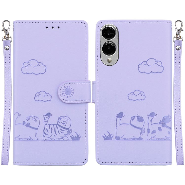 For Samsung Galaxy S25 Edge Case RFID Blocking Kitten Pattern TPU + PU Leather Phone Cover - Purple