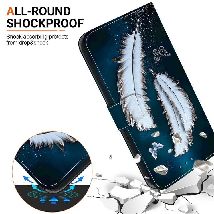 For Samsung Galaxy S25 Edge Case Pattern Printing Anti-Drop Leather Flip Wallet Phone Cover with Lanyard - White Butterfly Feather