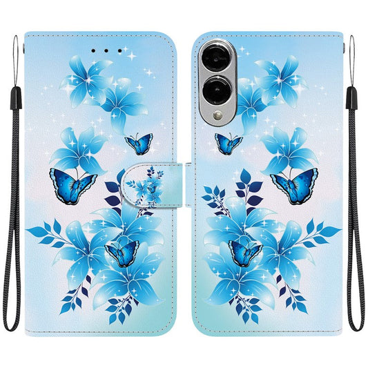 For Samsung Galaxy S25 Edge Case Pattern Printing Anti-Drop Leather Flip Wallet Phone Cover with Lanyard - Blue Butterfly