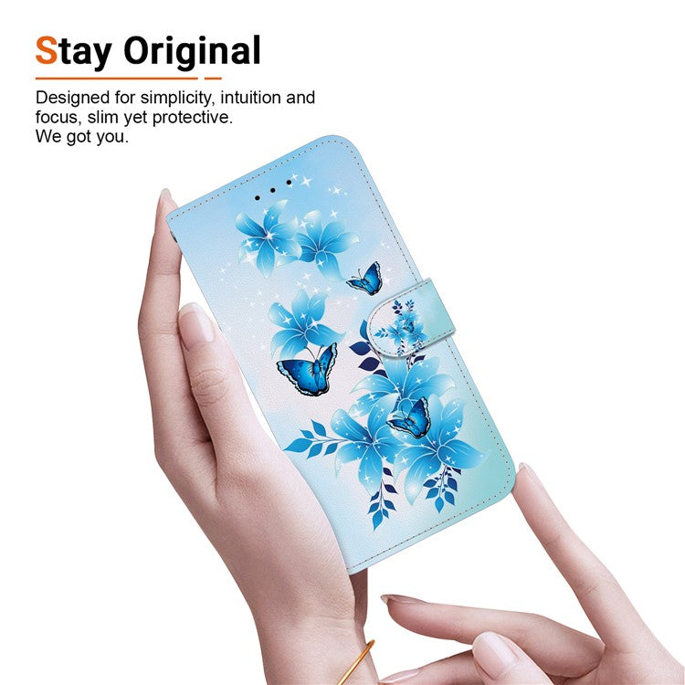 For Samsung Galaxy S25 Edge Case Pattern Printing Anti-Drop Leather Flip Wallet Phone Cover with Lanyard - Blue Butterfly