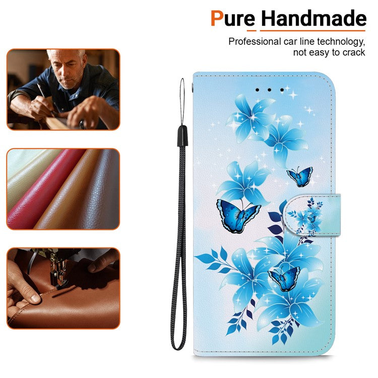 For Samsung Galaxy S25 Edge Case Pattern Printing Anti-Drop Leather Flip Wallet Phone Cover with Lanyard - Blue Butterfly