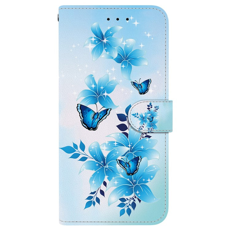 For Samsung Galaxy S25 Edge Case Pattern Printing Anti-Drop Leather Flip Wallet Phone Cover with Lanyard - Blue Butterfly