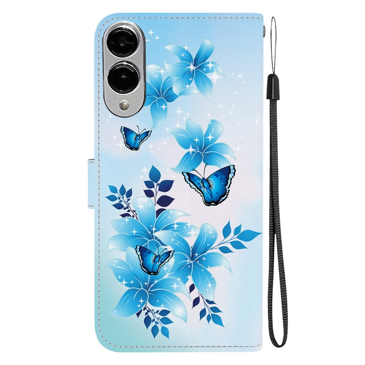 For Samsung Galaxy S25 Edge Case Pattern Printing Anti-Drop Leather Flip Wallet Phone Cover with Lanyard - Blue Butterfly