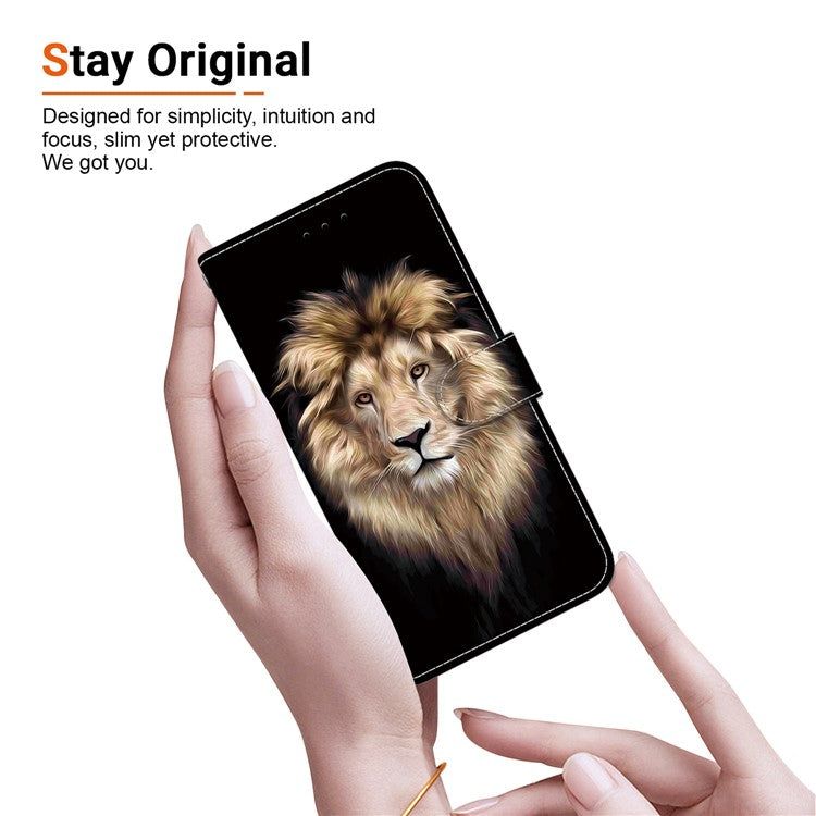 For Samsung Galaxy S25 Edge Case Pattern Printing Anti-Drop Leather Flip Wallet Phone Cover with Lanyard - Lion Head