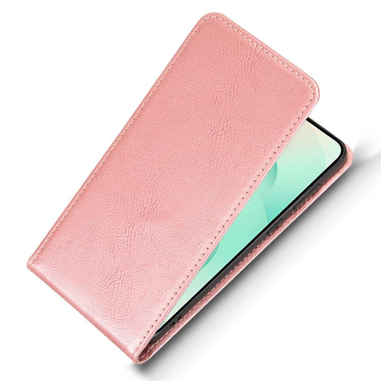 For Samsung Galaxy S25 Edge Case with Card Slot Magnetic Vertical Flip Leather Phone Cover - Rose Gold