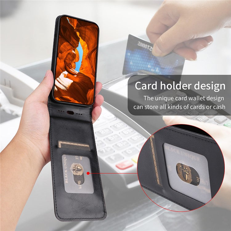 For Samsung Galaxy S25 Edge Case with Card Slot Magnetic Vertical Flip Leather Phone Cover - Rose Gold
