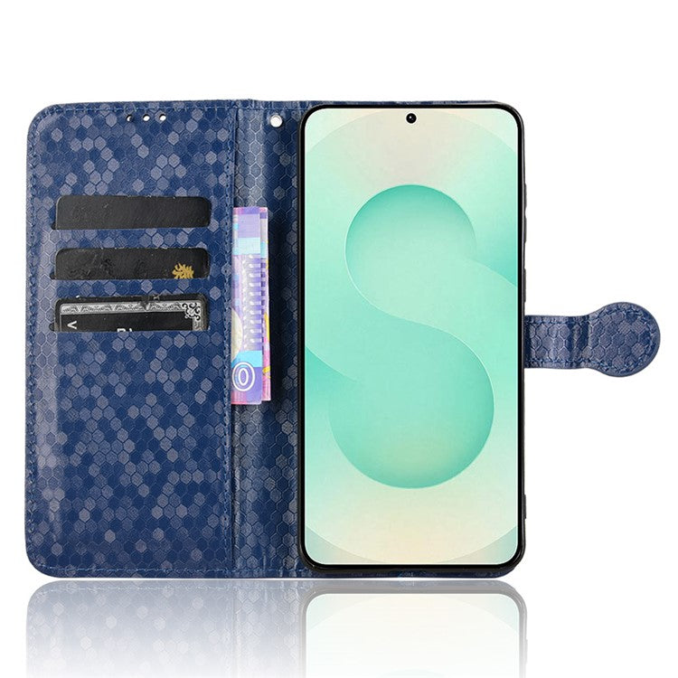 For Samsung Galaxy S25 Edge Wallet Case Dot Pattern Imprint PU Leather Phone Cover - Dark Blue