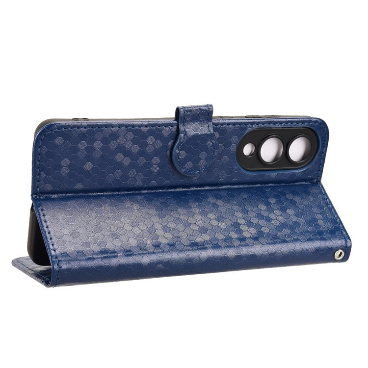 For Samsung Galaxy S25 Edge Wallet Case Dot Pattern Imprint PU Leather Phone Cover - Dark Blue