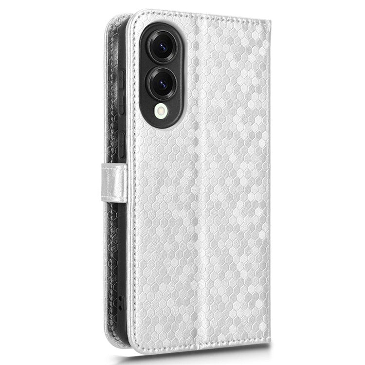 For Samsung Galaxy S25 Edge Wallet Case Dot Pattern Imprint PU Leather Phone Cover - Silver