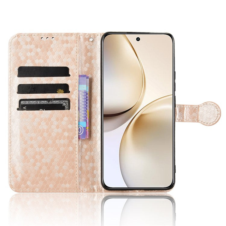 For Realme 14 Pro 5G Wallet Case Dot Pattern Imprint PU Leather Phone Cover - Rose Gold