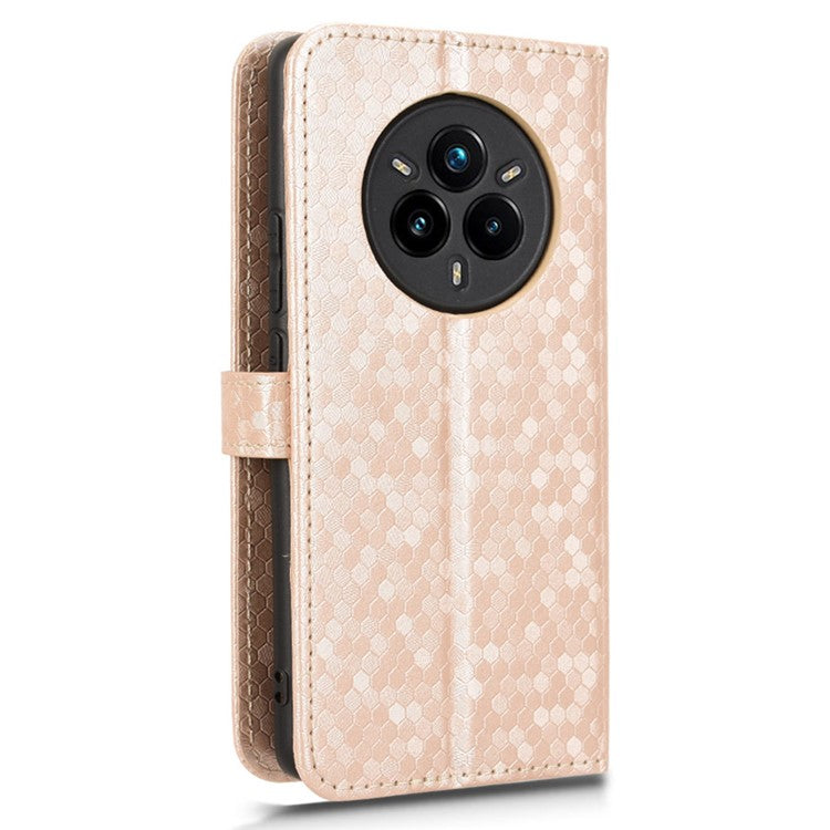 For Realme 14 Pro 5G Wallet Case Dot Pattern Imprint PU Leather Phone Cover - Rose Gold
