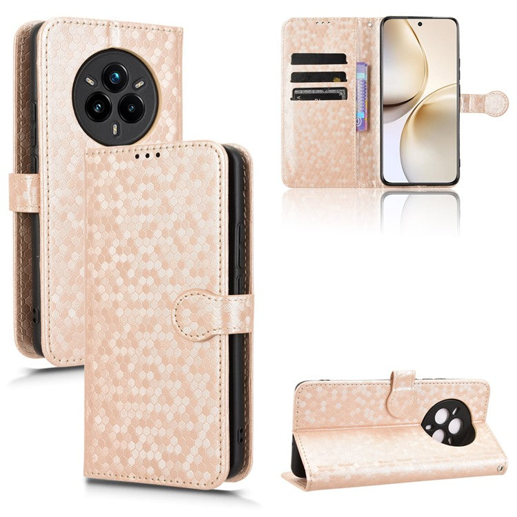 For Realme 14 Pro 5G Wallet Case Dot Pattern Imprint PU Leather Phone Cover - Rose Gold