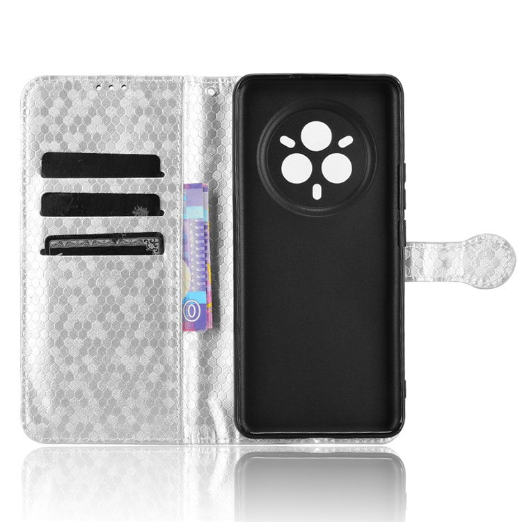 For Realme 14 Pro 5G Wallet Case Dot Pattern Imprint PU Leather Phone Cover - Silver