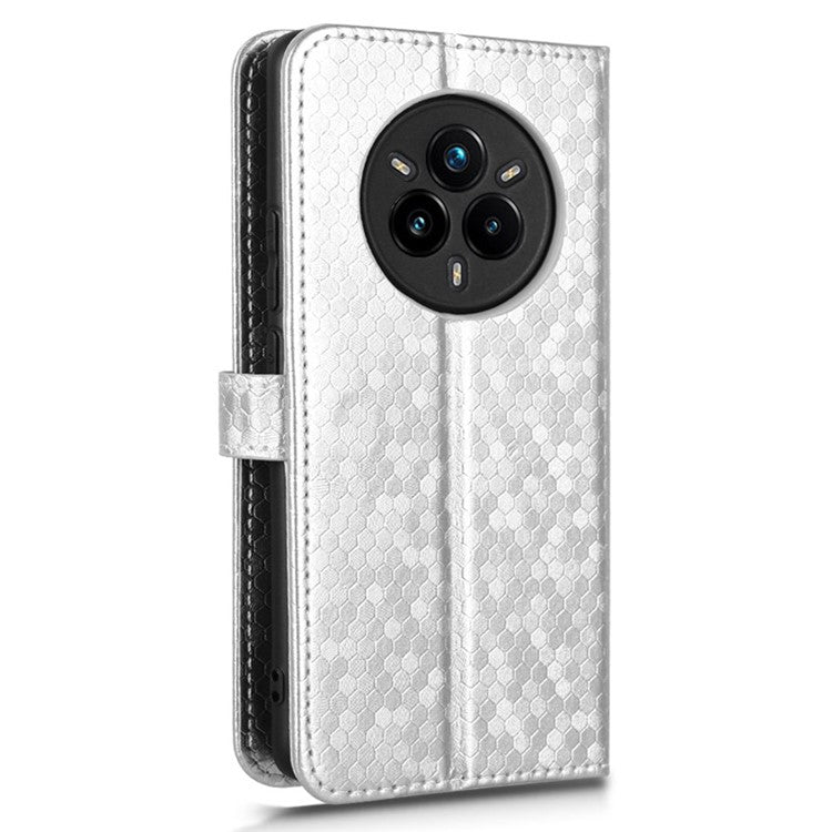 For Realme 14 Pro 5G Wallet Case Dot Pattern Imprint PU Leather Phone Cover - Silver