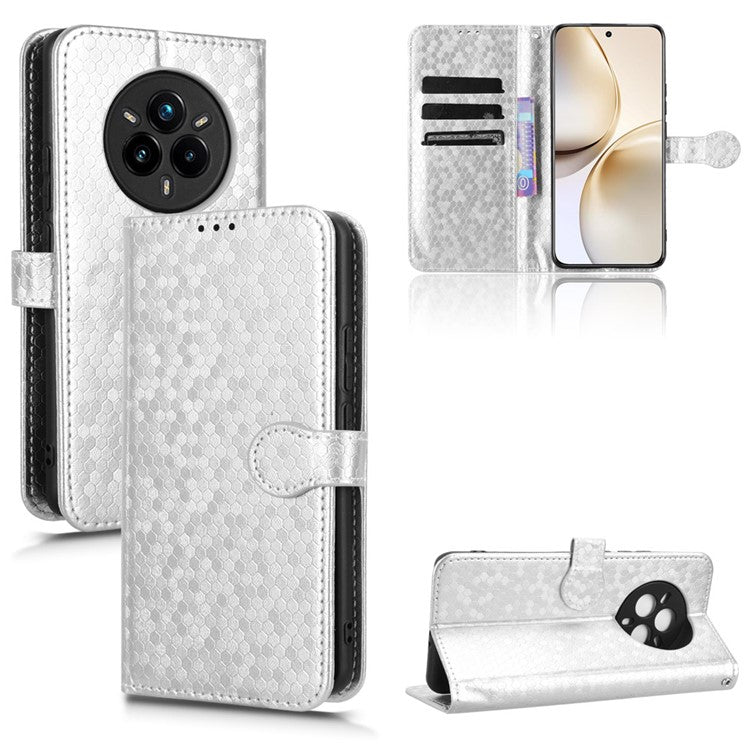 For Realme 14 Pro 5G Wallet Case Dot Pattern Imprint PU Leather Phone Cover - Silver