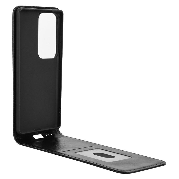 Magnetic Vertical Flip Leather Phone Cover For vivo S18 5G  /  S18 Pro 5G  /  V30 5G  /  V30 Pro 5G Case with Card Slot - Black