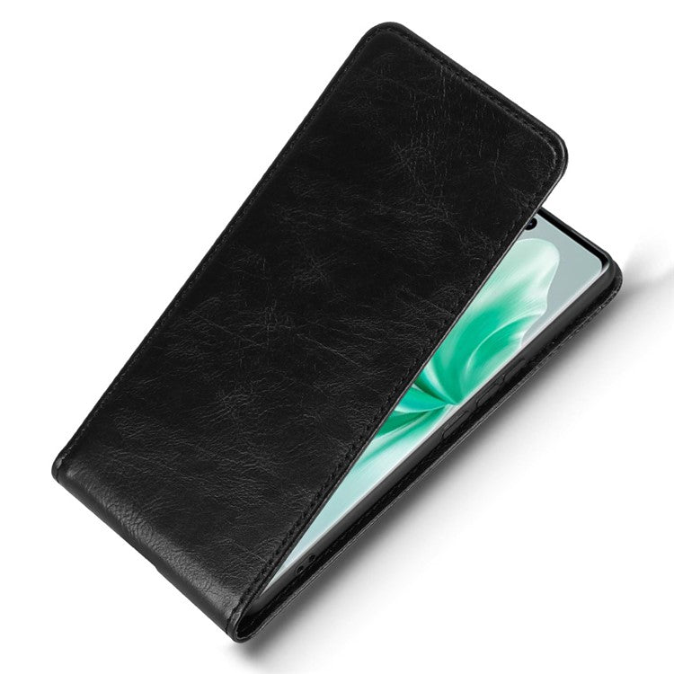 Magnetic Vertical Flip Leather Phone Cover For vivo S18 5G  /  S18 Pro 5G  /  V30 5G  /  V30 Pro 5G Case with Card Slot - Black