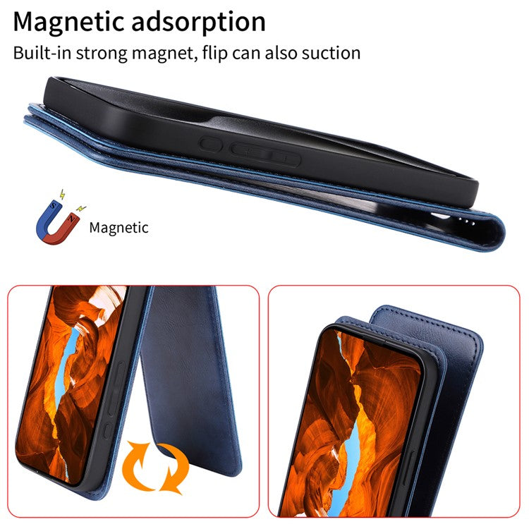 Magnetic Vertical Flip Leather Phone Cover For vivo S18 5G  /  S18 Pro 5G  /  V30 5G  /  V30 Pro 5G Case with Card Slot - Dark Blue