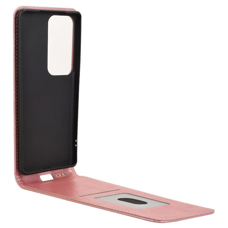 Magnetic Vertical Flip Leather Phone Cover For vivo S18 5G  /  S18 Pro 5G  /  V30 5G  /  V30 Pro 5G Case with Card Slot - Rose Gold