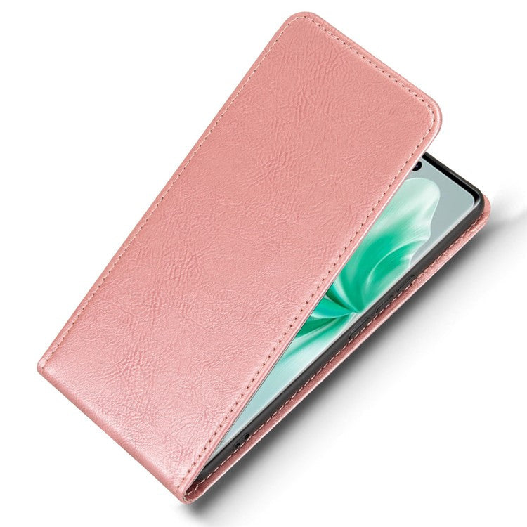 Magnetic Vertical Flip Leather Phone Cover For vivo S18 5G  /  S18 Pro 5G  /  V30 5G  /  V30 Pro 5G Case with Card Slot - Rose Gold
