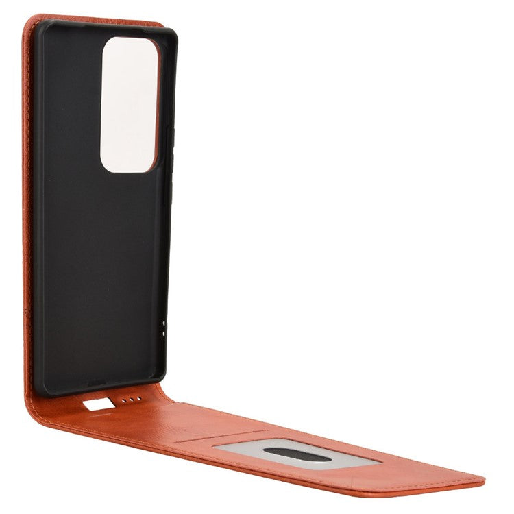 Magnetic Vertical Flip Leather Phone Cover For vivo S18 5G  /  S18 Pro 5G  /  V30 5G  /  V30 Pro 5G Case with Card Slot - Orange
